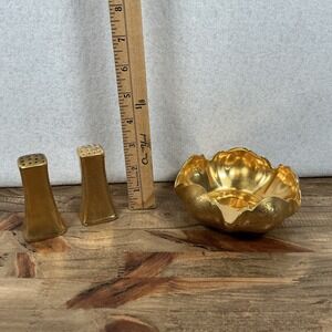 Antique Stouffer Studio China Gold Glaze Art Nouveau Japan Bowl, Salt Pepper Set
